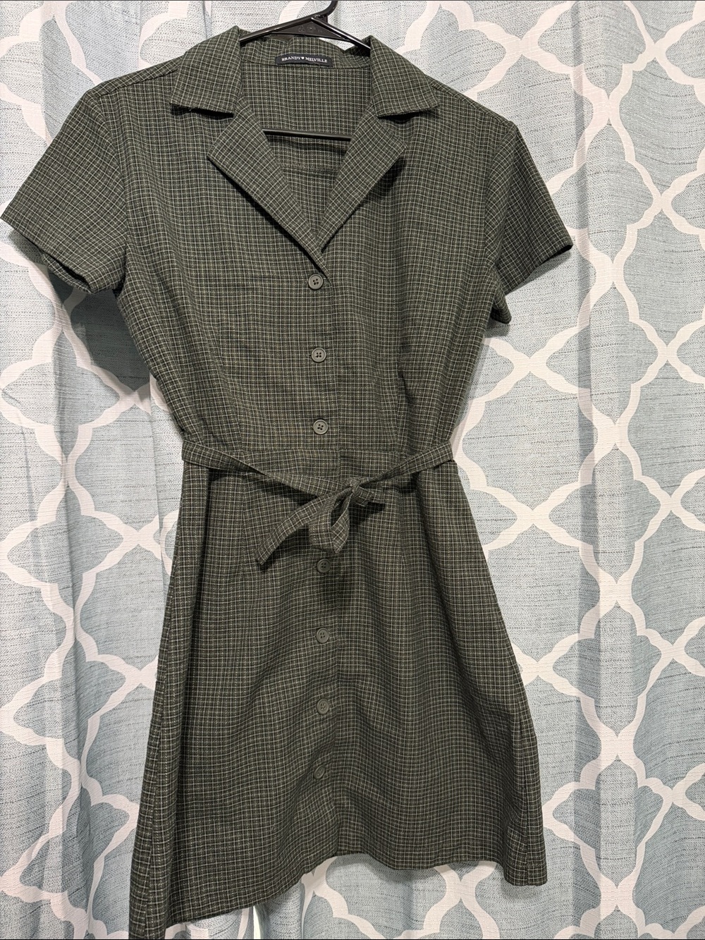 Brandy Melville Olive Green Mini Button-Front Shirt Dress